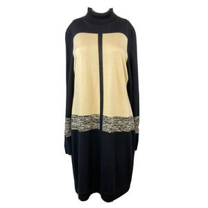 Narciso Rodriguez Dress Womens Sz L Ivory Black Knit Turtleneck‎ Sweater Stretch